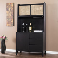 Rustic Black and Light Bamboo Tall Buffet Cabinet