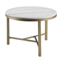 18" Gold And White Marble Round End Table