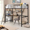 Black Metal Loft Bed with L Shaped Desk and Shelf