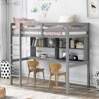 Gray Twin Loft Bed With Desk and Shelves