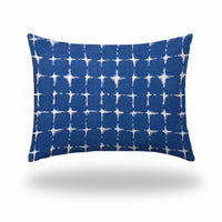 12" X 16" Blue And White Enveloped Gingham Lumbar Indoor Outdoor Pillow