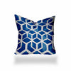 12" X 12" Blue And White Zippered Geometric Throw Indoor Outdoor Pillow