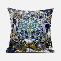 16” Blue White Flower Bloom Suede Throw Pillow