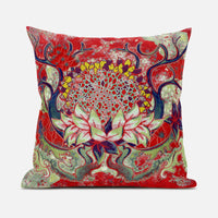 16” Red Green Flower Bloom Suede Throw Pillow
