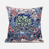 16” Blue Pink Flower Bloom Suede Throw Pillow