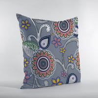 18” Gray Pink Floral Suede Throw Pillow