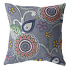 20” Gray Pink Floral Suede Throw Pillow