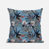 16” Black Blue Tropical Zippered Suede Throw Pillow
