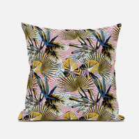 20” Gold Pink Tropical Zippered Suede Throw Pillow