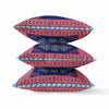 16" X 16" Dark Blue Red Geometric Blown Seam Suede Throw Pillow