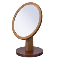 10" Natural Round Makeup Shaving Tabletop Mirror Freestanding With Frame