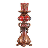 20" Brown and Red Faux Marble Tabletop Candle Holder and Candle