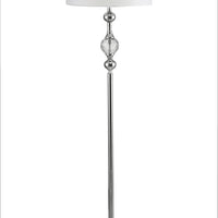 63" Chrome and Crystal Orb Shaped Floor Lamp With White Drum Shade