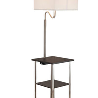 58" Steel Tray Table Floor Lamp With White Square Shade