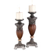 Set Of Two Bronze and Brown Tabletop Pillar Candle Holders