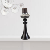 Set Of Two Black Ball Tabletop Pillar Candle Holders