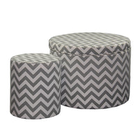 23" Gray Polyester Blend Round Geometric Footstool Ottoman