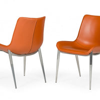 Set of Two Cognac Faux Leather Modern Dining Chairs