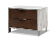 Modern Dark Walnut and Concrete Nightstand with Two Drawers
