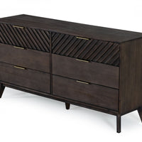 65" Dark Brown Solid Wood Six Drawer Double Dresser