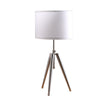 34" Silver Metal Adjustable Tripod Table Lamp With White Round Shade