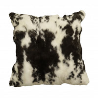 18" X 18" Black And White Rabbit Zippered Natural Fur Animal Print Throw Pillow
