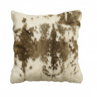 18" X 18" Brown And White Rabbit Zippered Natural Fur Animal Print Throw Pillow