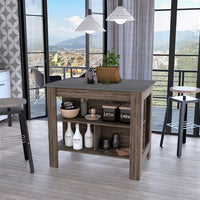 Dark Brown and Onyx Kitchen Island with Three Storage Shelves