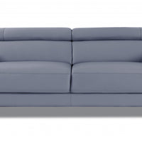 89" Light Blue and Chrome Genuine Leather Standard Sofa