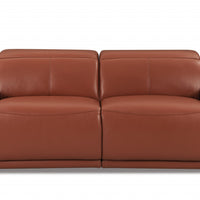 86" Camel Brown Genuine Leather Reclining Sofa
