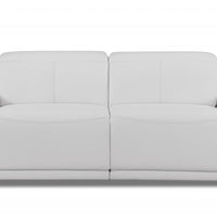 86" White Genuine Leather Reclining Sofa