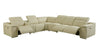 Beige Italian Leather Power Recline L Shape Seven Piece Corner Sectional With Console