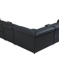 Black Italian Leather Power Recline L Shape Eight Piece Corner Sectional With Console