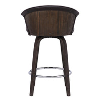 26" Dark Brown Faux Leather and Rustic Wood Back Swivel Bar Stool