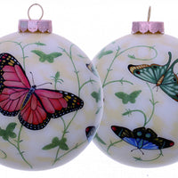 Colorful Butterflies Hand Painted Mouth Blown Glass Ornament