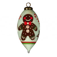 Festive Glitter Gingerbread Man Hand Painted Mouth Blown Glass Ornament