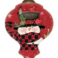 Plaid Snowman and Cardinals Hand Painted Mouth Blown Glass Ornament