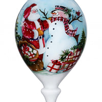 Christmas Santa and Snowman Hand Painted Mouth Blown Glass Ornament