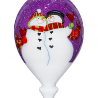 Amore Snowmen Hand Painted Mouth Blown Glass Ornament