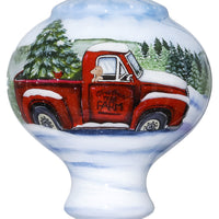 Red Farm Truck with Tree Hand Painted Mouth Blown Glass Ornament