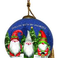 Casual Gnomes in Christmas Mode Hand Painted Mouth Blown Glass Ornament