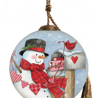 Valentine Snowman Hand Painted Mouth Blown Glass Ornament