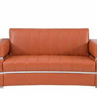 75" Camel Brown Italian Leather with Chrome Accents Love Seat