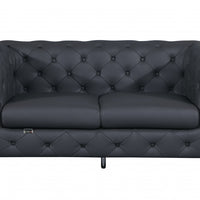 69" Dark Gray All Over Tufted Italian Leather and Chrome Love Seat