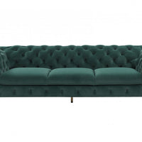 Glam 97" Green Velvet And Gold Accent Sofa