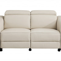 65" Beige Italian Leather with Chrome Accents Reclining Love Seat