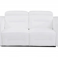 65" White and Chrome Italian Leather Reclining Love Seat