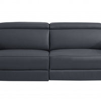 83" Dark Gray Italian Leather and  Chrome Reclining Sofa
