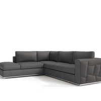 Dark Gray Deco Tufted Italian Leather Modular L Shaped Two Piece Corner Sectional