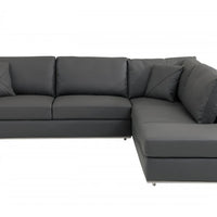 Dark Gray Italian Leather Modular L Shaped Two Piece Corner Sectional